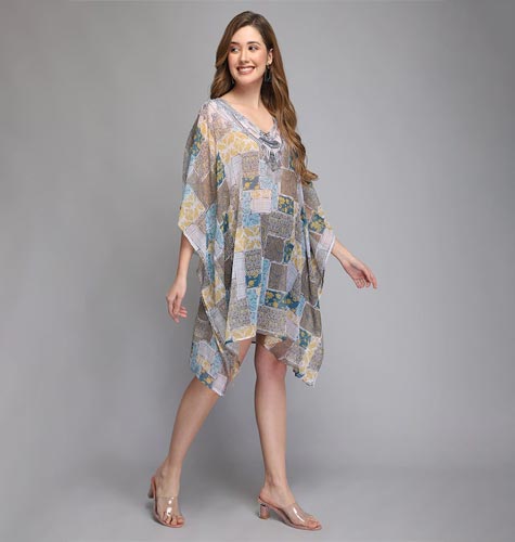 Women Multicoloured Ethnic Motifs Chiffon Maternity Kaftan Dress